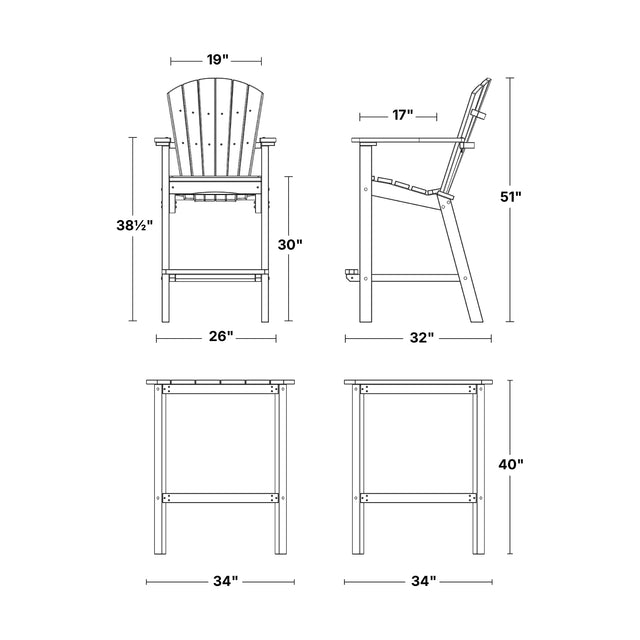 Classic 40" High Dining Table with 2 High Dining Chairs by Wildridge