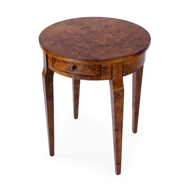 Archer 20 in. W Round Burl Wood 1 Drawer Side Table by Butler Specialty Company