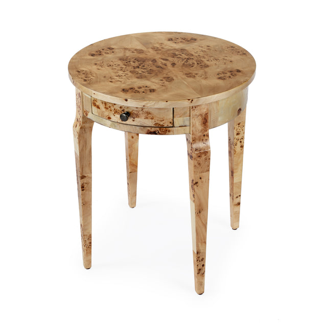 Archer 20 in. W Round Burl Wood 1 Drawer Side Table by Butler Specialty Company