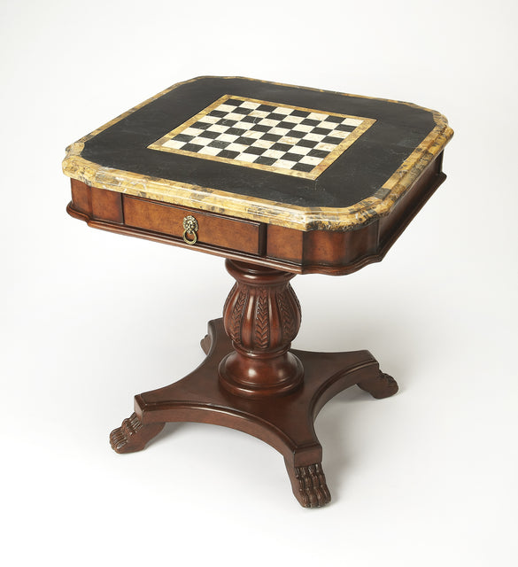 Carlyle 30 in. W Square Fossil Stone and Wood 1 Drawer Game Table with Reversible Top by Butler Specialty Company