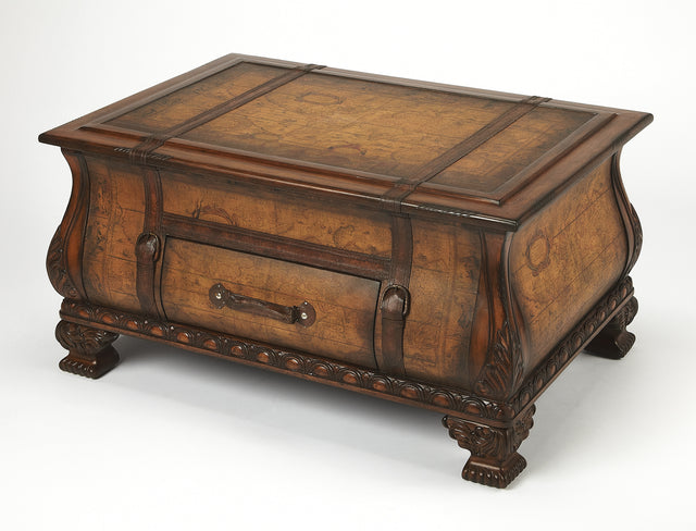 Vasco 38 in. W Bombe 1 Drawer Old World Map Trunk Table by Butler Specialty Company