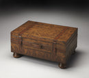 Vasco 36 in. W Rectangular Leather and Wood 1 Drawer Old World Map Trunk Table by Butler Specialty Company