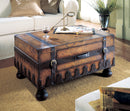 Vasco 36 in. W Rectangular Leather and Wood 1 Drawer Old World Map Trunk Table by Butler Specialty Company