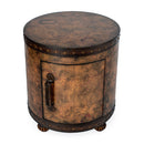 Vasco 20 in. W Round Leather and Wood Old World Map Duffel Table  with 1 Door Closed Storage by Butler Specialty Company