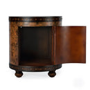 Vasco 20 in. W Round Leather and Wood Old World Map Duffel Table  with 1 Door Closed Storage by Butler Specialty Company