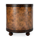 Vasco 20 in. W Round Leather and Wood Old World Map Duffel Table  with 1 Door Closed Storage by Butler Specialty Company