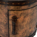 Vasco 20 in. W Round Leather and Wood Old World Map Duffel Table  with 1 Door Closed Storage by Butler Specialty Company