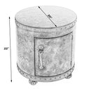 Vasco 20 in. W Round Leather and Wood Old World Map Duffel Table  with 1 Door Closed Storage by Butler Specialty Company