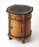 Montero 20 in. W Round Fossil Stone and Wood 1 Drawer and 1 Door Drum Side Table by Butler Specialty Company