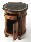 Montero 20 in. W Round Fossil Stone and Wood 1 Drawer and 1 Door Drum Side Table by Butler Specialty Company