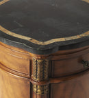 Montero 20 in. W Round Fossil Stone and Wood 1 Drawer and 1 Door Drum Side Table by Butler Specialty Company