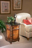 Montero 20 in. W Round Fossil Stone and Wood 1 Drawer and 1 Door Drum Side Table by Butler Specialty Company