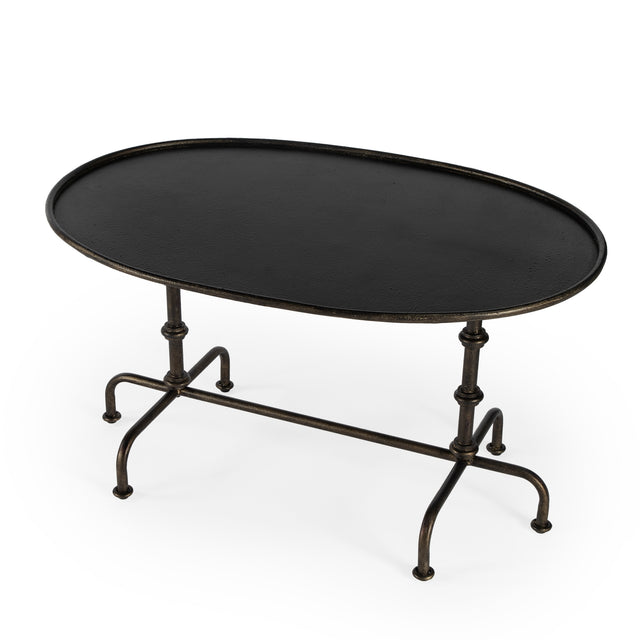 Kira 38 in. W Oval Metal Industrial Coffee Table with Tray Top Edging by Butler Specialty Company