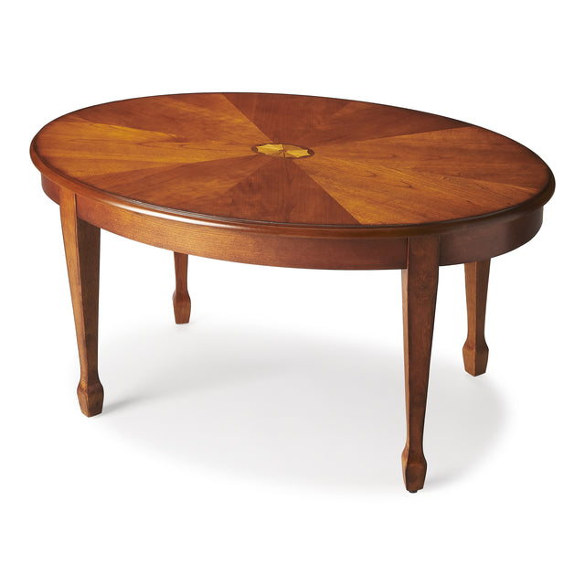 Clayton 38 in. W Oval Wood Coffee Table with Veneer Linen-Fold Inlay by Butler Specialty Company