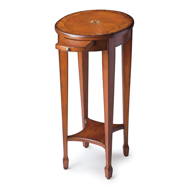 Arielle 12.5 in. W Round Wood Petite Side Table with Pull-Out Tray and Lower Open Shelf by Butler Specialty Company