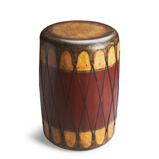 Navajo 18 in. W Round Leather and Wood Drum Side Table by Butler Specialty Company