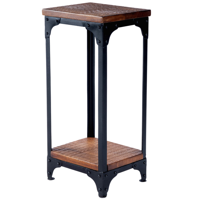 Gandolph 13.5 in. W Square Wood and Metal Industrial Chic Pedestal Stand with Lower Open Shelf by Butler Specialty Company
