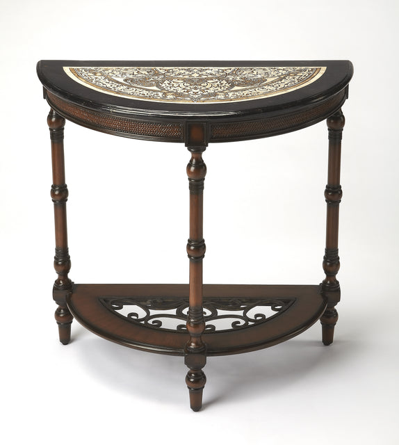 Fabiola 30 in. W Demilune Fossil Stone and Wood Console Table by Butler Specialty Company