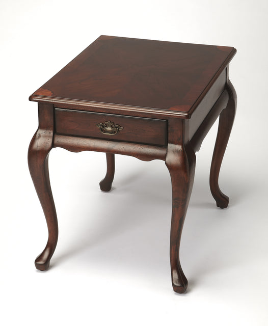 Grace 21 in. W Rectangular Wood Traditional Queen Anne 1 Drawer End Table with Curved Cabriole Legs by Butler Specialty Company