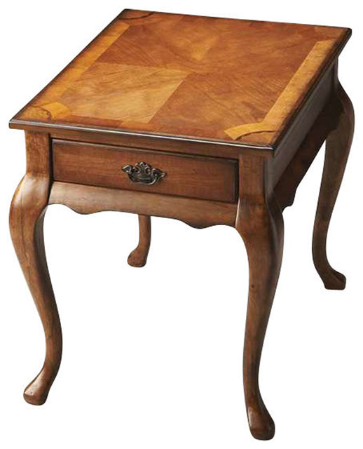 Grace 21 in. W Rectangular Wood Traditional Queen Anne 1 Drawer End Table with Curved Cabriole Legs by Butler Specialty Company