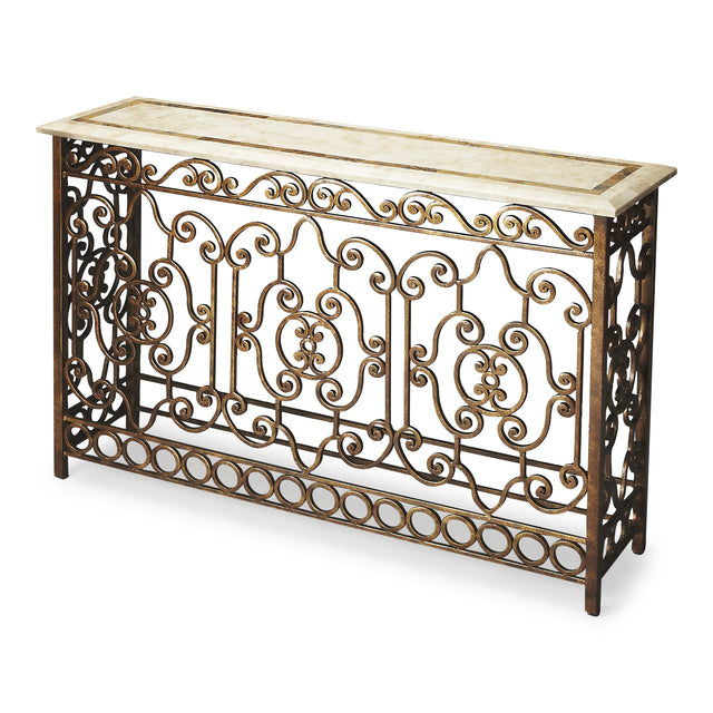 Contessa 52.25 in. W Rectangular Fossil Stone and Metal Console Table by Butler Specialty Company