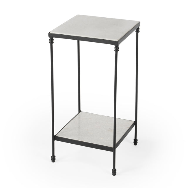 Larkin 12 in. W Square Outdoor Marble and Iron Side Table with Lower Open Shelf by Butler Specialty Company