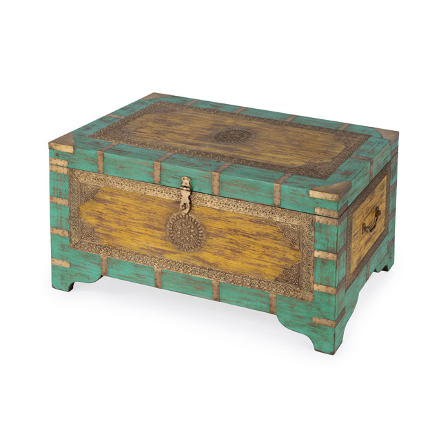 Nador 32 in. W Rectangular Hand-Painted Brass Inlay Storage Trunk Coffee Table by Butler Specialty Company