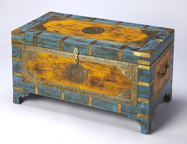 Nador 32 in. W Rectangular Hand-Painted Brass Inlay Storage Trunk Coffee Table by Butler Specialty Company