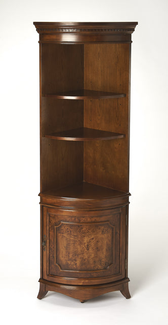 Dowling 24 in. W x 73 in. H Quarter Round Wood Corner Cabinet with 3 Open Shelves and 1 Lower Storage Cabinet by Butler Specialty Company