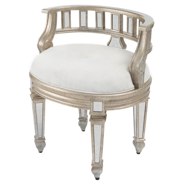 Rebecca 21 in. W Oval Wood and Antique Mirror Upholserted Vanity Stool by Butler Specialty Company