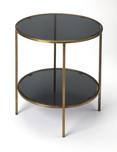 Roxanne 19.75 in. W Round Glass and Iron Side Table with Lower Open Shelf by Butler Specialty Company