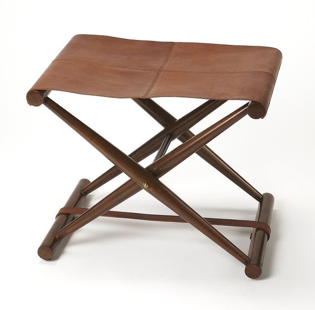 Sutton 23.5 in. W Rectangular Leather and Wood Folding Accent Stool by Butler Specialty Company