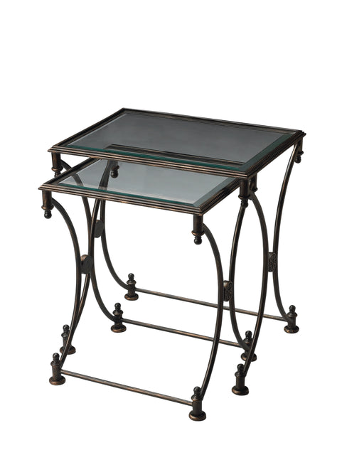 Beverly Rectangular Glass and Metal Set of 2 Nesting Tables by Butler Specialty Company