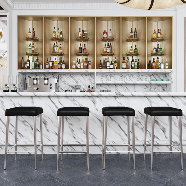 Maxwell 32 in. Seat Height Leather and Metal Square Seat Backless Bar Stool by Butler Specialty Company