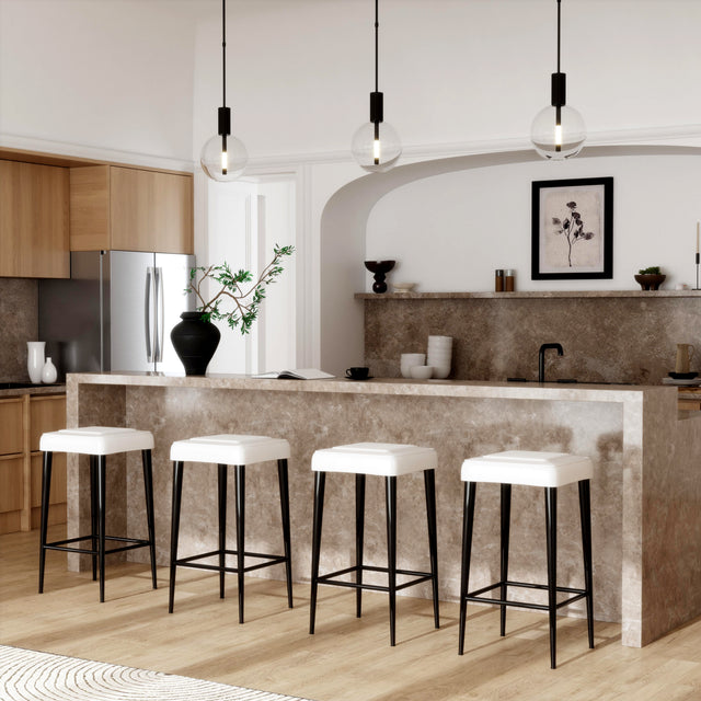Maxwell 32 in. Seat Height Leather and Metal Square Seat Backless Bar Stool by Butler Specialty Company