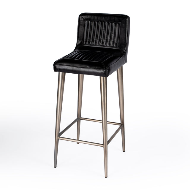 Maxwell 32 in. Seat Height Leather and Iron Bar Height Stool with Back by Butler Specialty Company