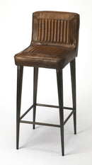 Maxwell 32 in. Seat Height Leather and Iron Bar Height Stool with Back by Butler Specialty Company
