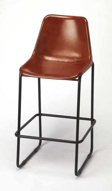 Myles 28 in. Seat Height Leather and Metal Bar Stool with Back by Butler Specialty Company