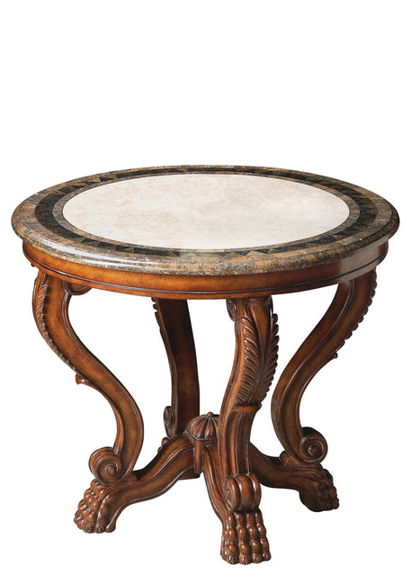 Mable 36 in. W Round Fossil Stone and Wood Foyer Table by Butler Specialty Company