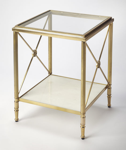 Taren 16 in. W Square Glass-Marble-Metal End Table by Butler Specialty Company