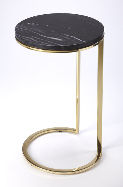 Martel 16 in. W Round Marble and Metal C-Shaped Side Table by Butler Specialty Company