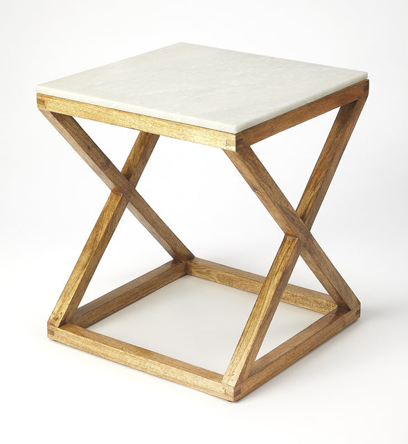 Braylon 17.75 in. W Square Marble and Wood X Base End Table by Butler Specialty Company