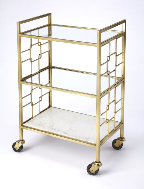 Arcadia 20.5 in. W Rectangular Metal-Stone-Glass 3 Tier Mobile Bar Cart by Butler Specialty Company