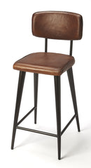 Saddle 26 in. Seat Height Metal and Leather Counter Stool with Back by Butler Specialty Company