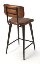Saddle 26 in. Seat Height Metal and Leather Counter Stool with Back by Butler Specialty Company