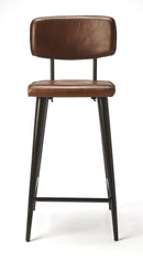 Saddle 26 in. Seat Height Metal and Leather Counter Stool with Back by Butler Specialty Company