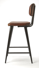 Saddle 26 in. Seat Height Metal and Leather Counter Stool with Back by Butler Specialty Company