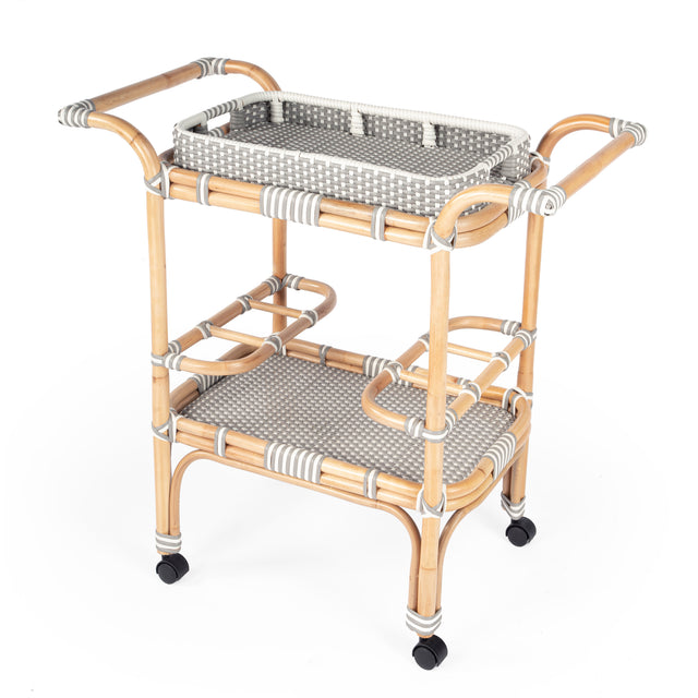 Selena 34.5 in. W Rectangular Rattan 2 Tier Mobile Removeable Top Bar Cart with Bottle Holders by Butler Specialty Company