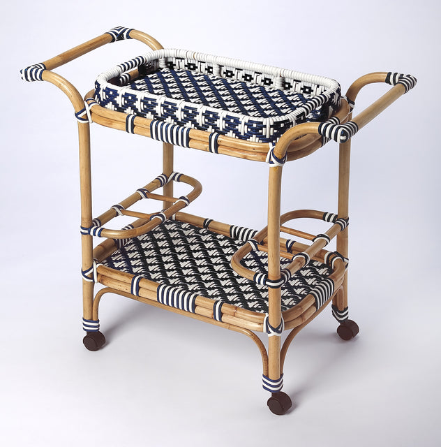 Selena 34.5 in. W Rectangular Rattan 2 Tier Mobile Removeable Top Bar Cart with Bottle Holders by Butler Specialty Company