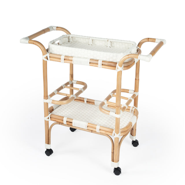 Selena 34.5 in. W Rectangular Rattan 2 Tier Mobile Removeable Top Bar Cart with Bottle Holders by Butler Specialty Company